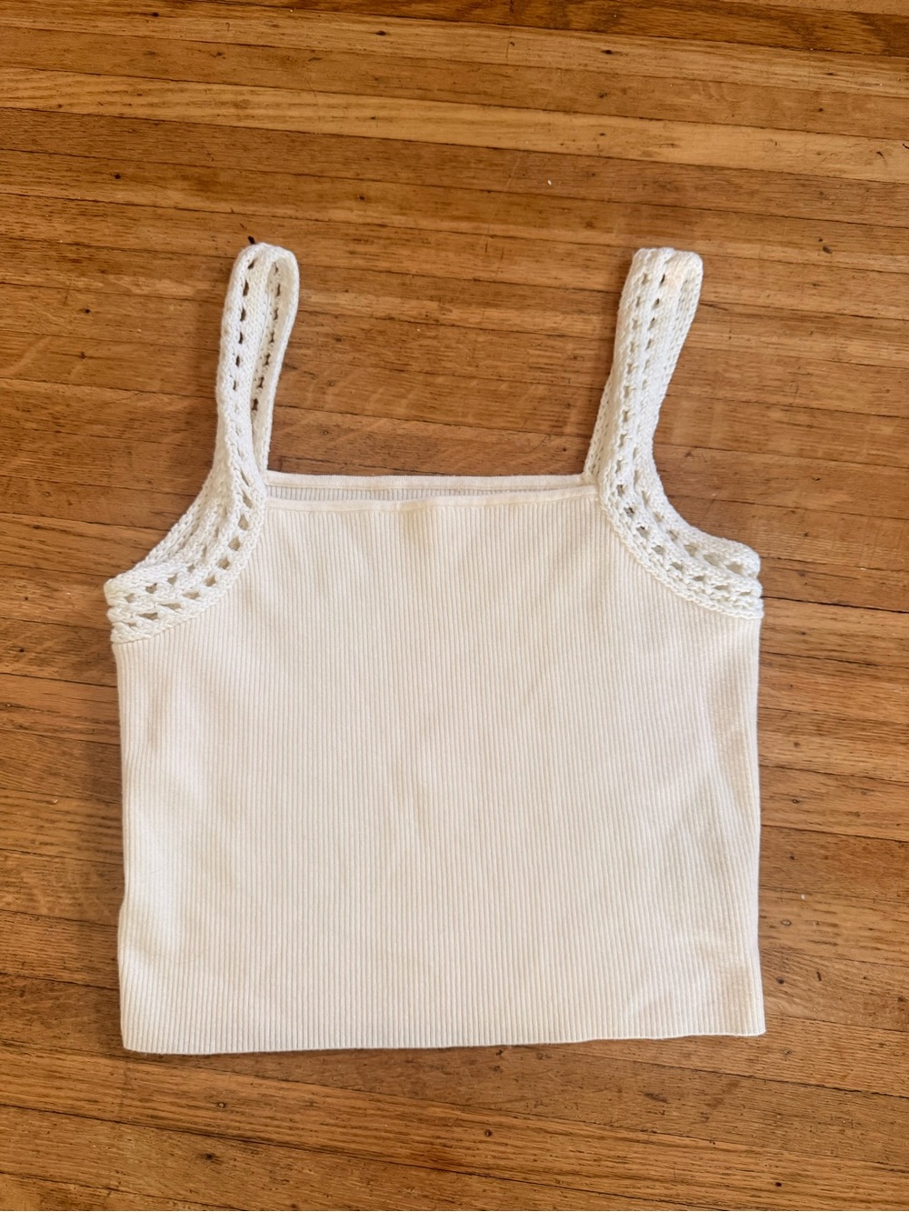 Aerie White Ribbed Crochet Tank Top, Size L